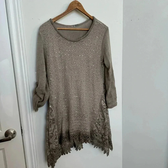 Women’s boho fairy Italian made knit  sweater flowy lace M Fairycore boho artsy - Picture 2 of 5